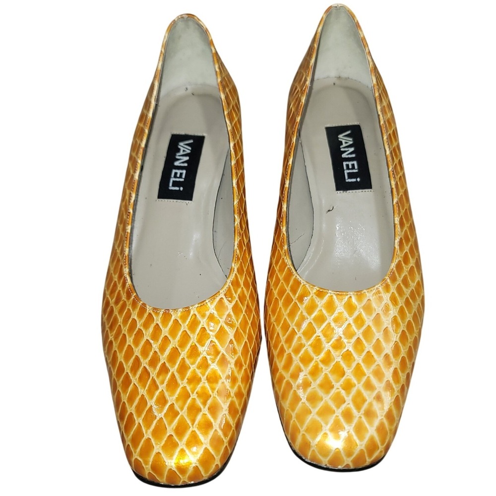 Vaneli Women's Orange Snake Square Toe Block Heel 9.5 Pumps Office Minimalist - Picture 3 of 10